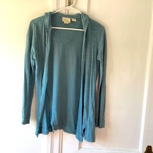 Teal Linen Hooded Cardigan